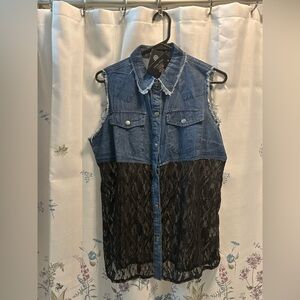 Denim and Lace Sleeveless Top